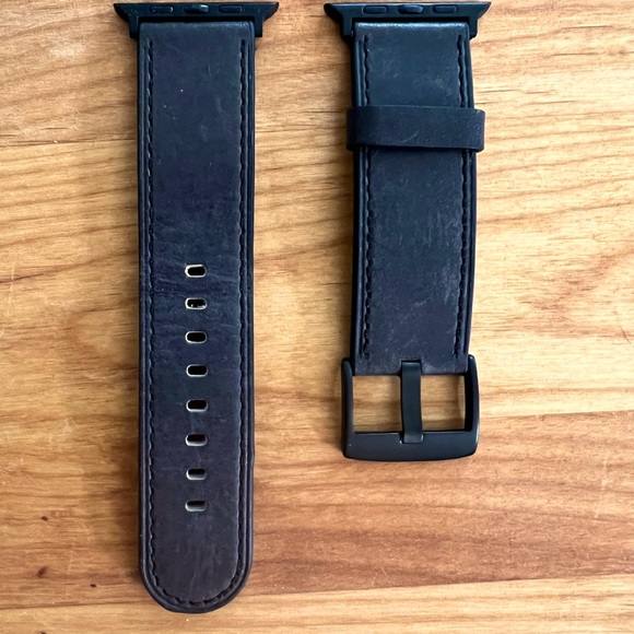Apple compatible watch band dark brown natural leather for 42” apple watch. - Picture 1 of 2
